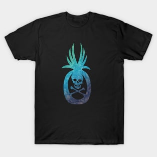 Tropical Pirate Pineapple Halloween Skull and Crossbones Green Blue Purple T-Shirt